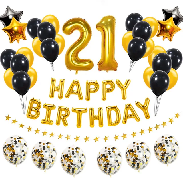 Ballons Decoratifs De Fete De Joyeux Anniversaire 38 Pieces Numeros 21 En Aluminium Or Noir Fournitures Pour Hommes Et Femmes De 21 Ans 12 Et 12 Ans Garcon Et Fille Aliexpress