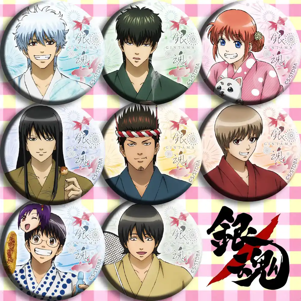 1pc Silver Soul Anime Badge Gintama Sakata Gintoki Shimura Shinpachi Funny Bagdes Icons Brooch Aliexpress