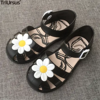 

Girls Sandals Summer Kids Shoes PVC Jelly Close-Toed Sandals 2020 Toddler Girl Black Beach Shoes Cut-Outs Flowers Shoes
