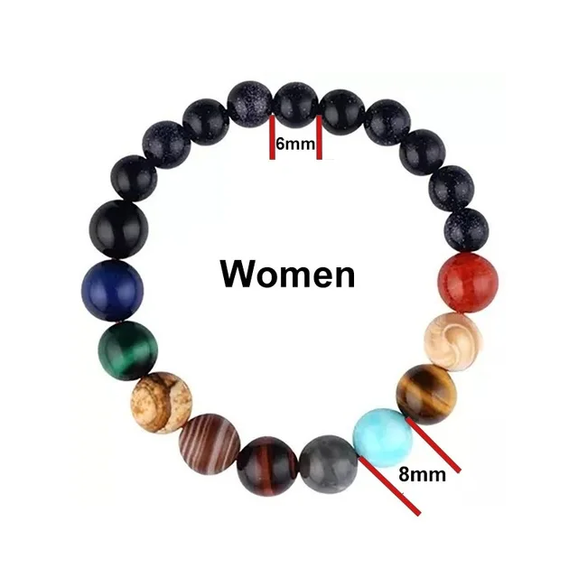 Women-8mm-6mm Браслет с натуральным камнем для влюбленных из восьми планет, Галактическая чакра для йоги, солнечной системы, браслеты для мужчин или женщин, ювелирные изделия - Окраска металла: Women-8mm-6mm