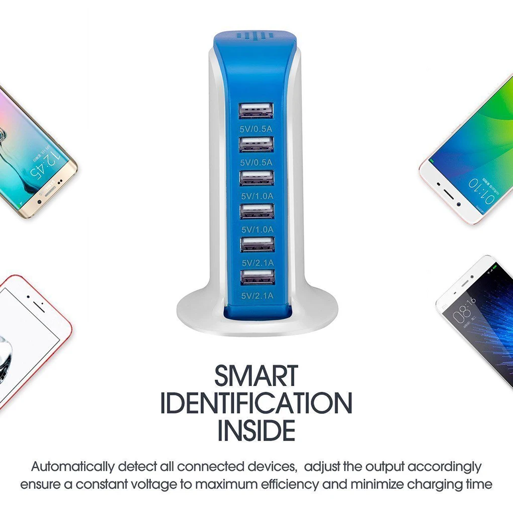 30 Вт мульти 6 портов USB зарядное устройство 6A быстрая зарядная станция Настольный дорожный концентратор разъемы удлинитель