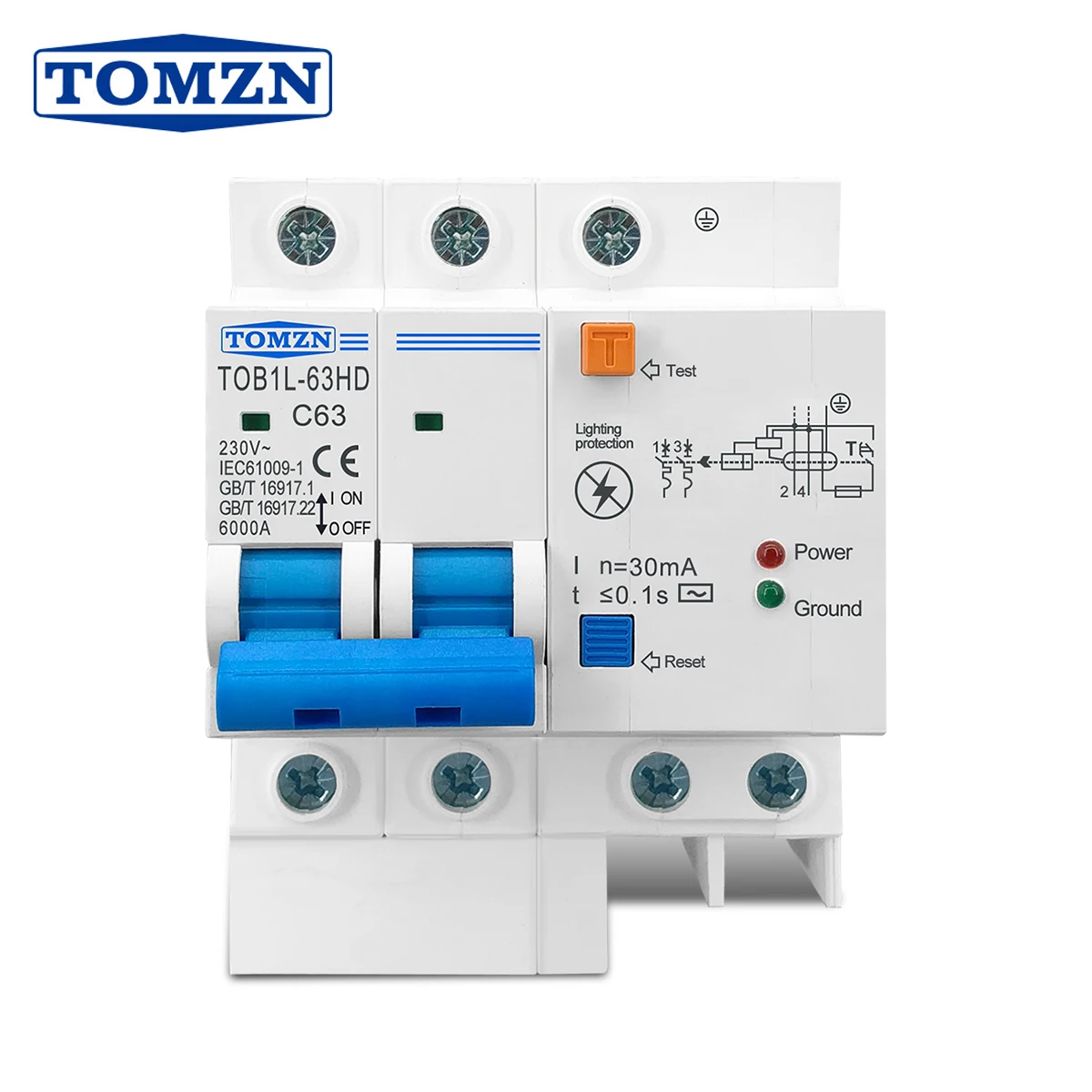 Interruptor Principal Interruptor de Corrente Residual com Protetor contra Surtos Rcbo Mcb com Proteção contra Raios Spd