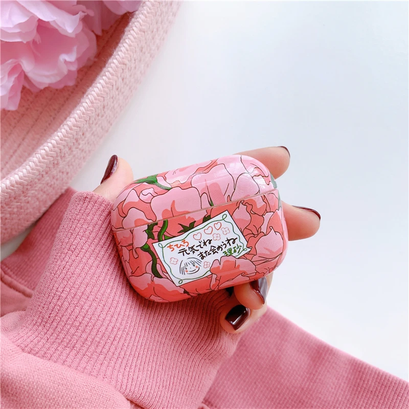 Pink Cute Japanese Peach wireless For iPhone airpods 1 2 headset Case Hard PC Girl Style High quality Cover | Электроника