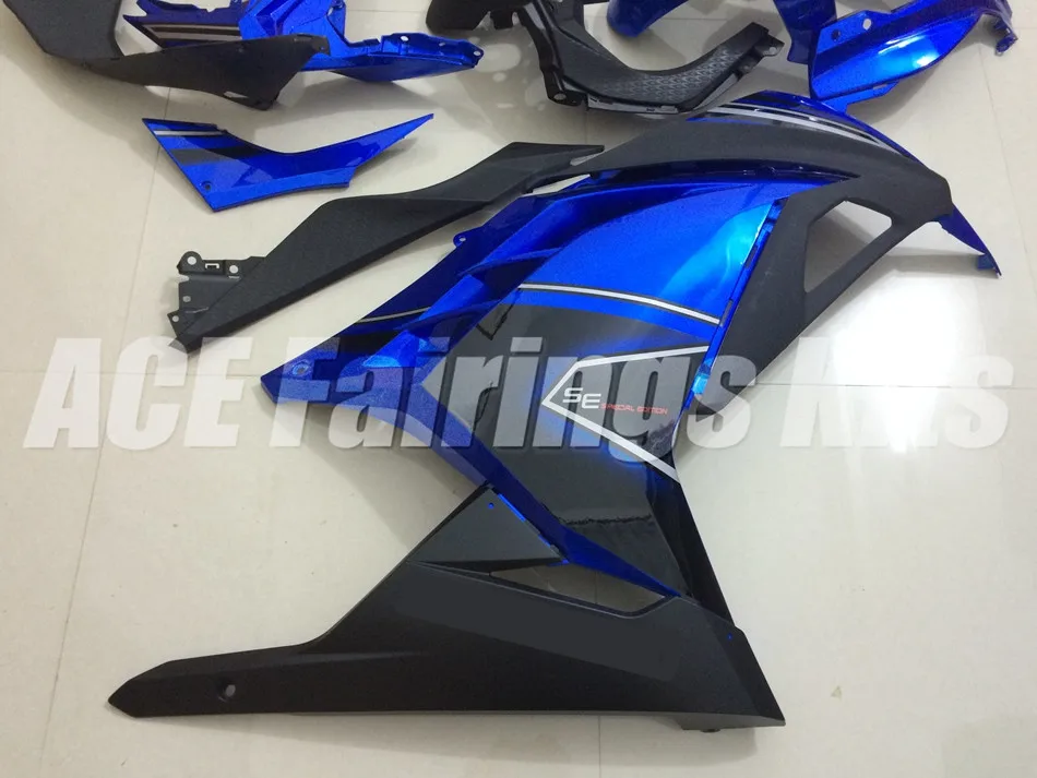 ABS обтекатель комплект подходит для Kawasaki Ninja300 EX300 300R 2013, 13, 14, 15, 16, 17, Обтекатели Пользовательские Цвет синий, черный; Большие размеры 34–43