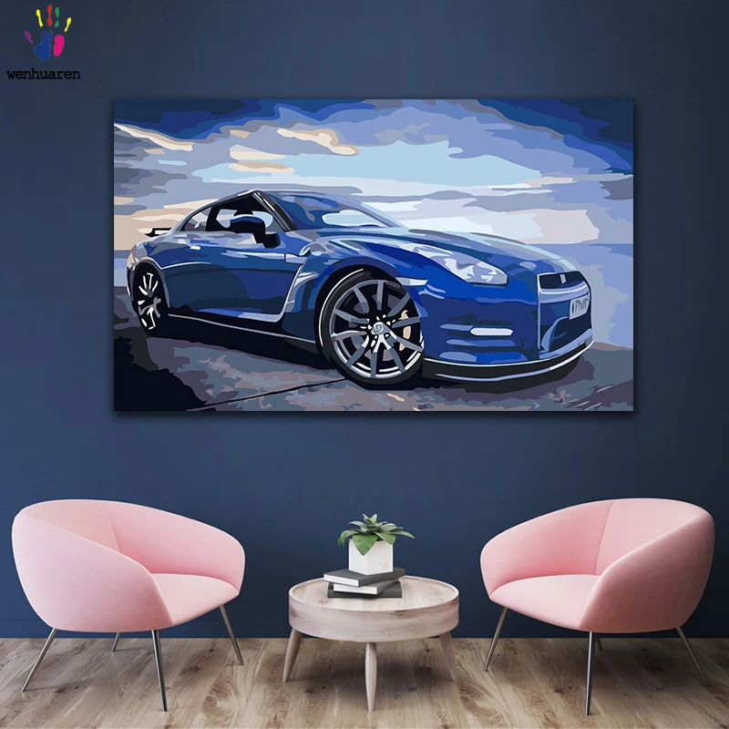 DIY картинки для раскраски по номерам с синим большим автомобилем классная