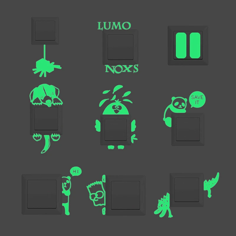Cartoon Luminous Switch Sticker Glow in the Dark Wall Stickers Home Decor Kids Room Decoration Sticker Decal Cat Fairy Moon Star