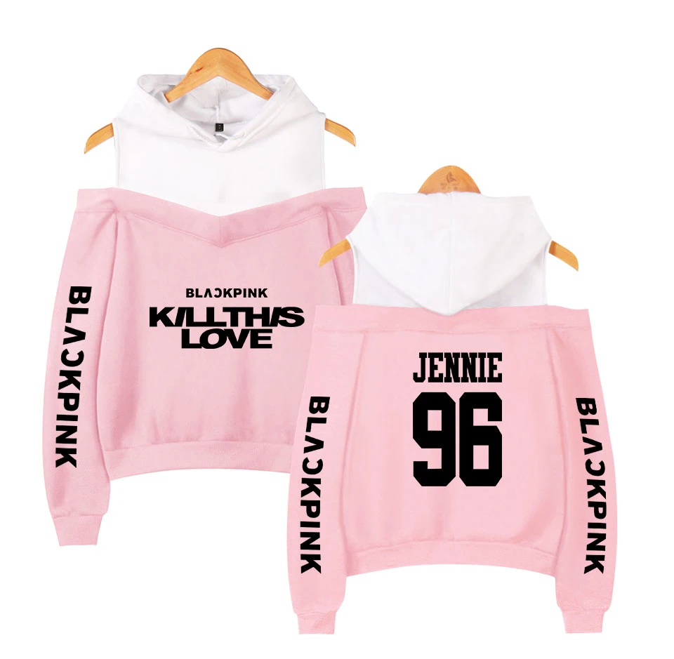 Дизайн Kpop Blackpink, женские толстовки с капюшоном, толстовка с надписью Kill This, футболка с надписью про любовь, без бретелек, для девочек, K-Pop, уличная белая одежда в стиле пэчворк