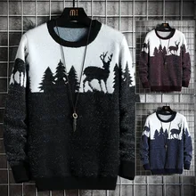 

New Men 's Sweater Slim Fit Warm Knitwear 2021 Autumn and Winter Christmas Elk Printing