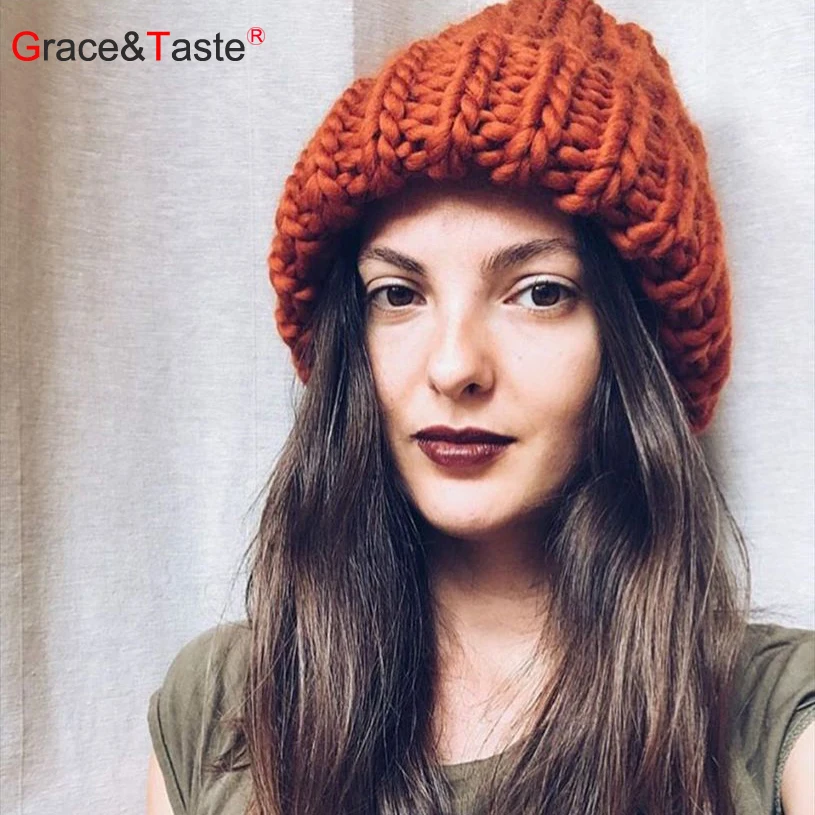 

G&T Fashionable Autumn Hat Ladies Knitted Hat Winter Warm Solid Color Thick Wool Hat Soft Warm Hat