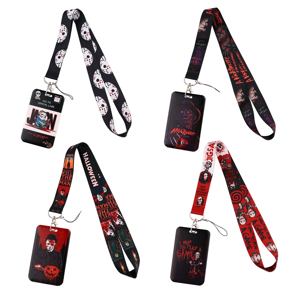 

Ransitute R2384 Horror Movie Killers Halloween Gift Accessories ID Card Holder Bus Card Holder Staff Card Lanyard For Keys Phone