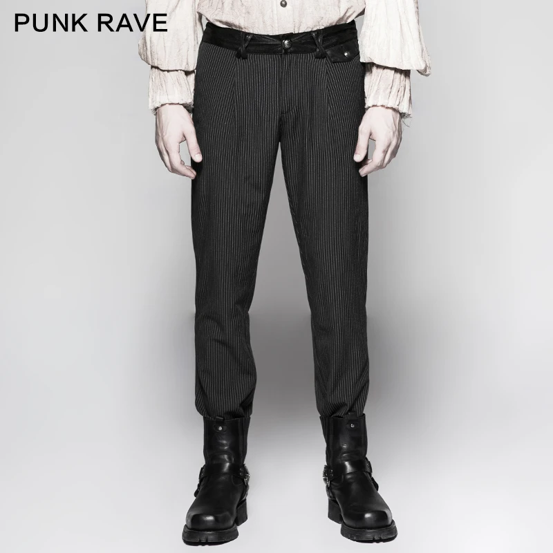 

Punk Rave Gothic Casual Pinstripe Simple Retro Steampunk Gentleman Men's Trousers Pants Stage Performance Wedding Pants