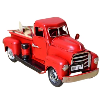 

Vintage Red Metal Truck Christmas Ornament Kids Xmas Gifts Toy Table Top Decorations Child Toys