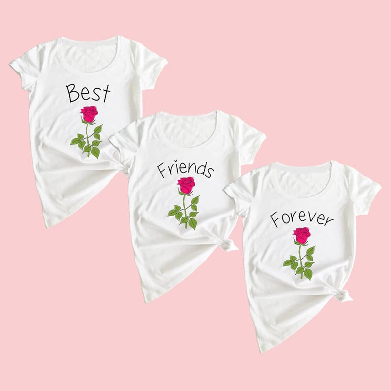 Женская футболка с круглым вырезом Best Friends Forever летняя коротким рукавом и 3