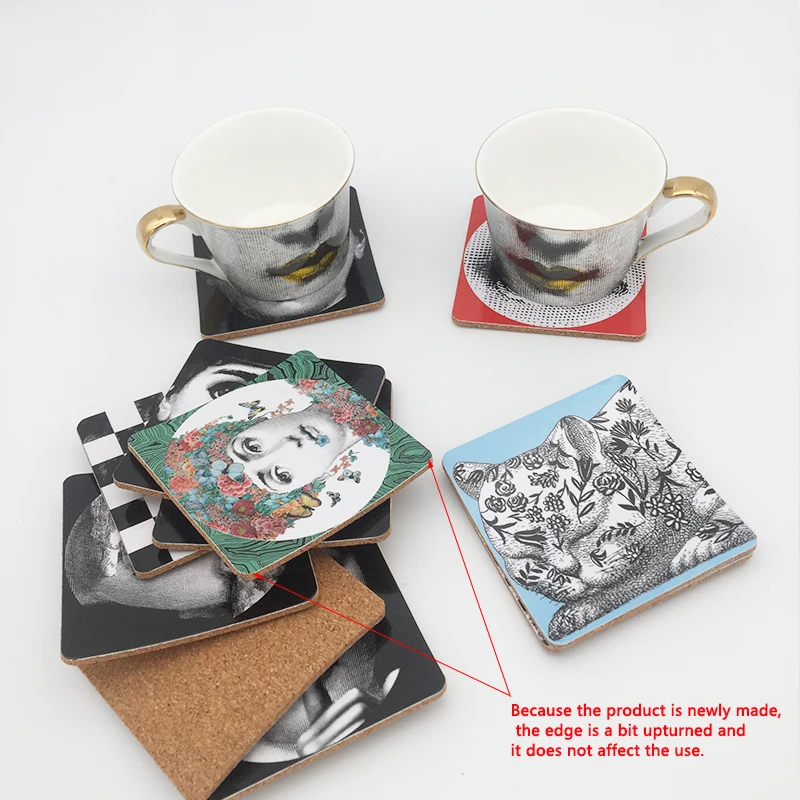 Fornasetti Coasters Insulation Mat Wooden Pad Coffee Coasters Classical Square Tea Coaster Artistic Cup Pads Gift for Friend
