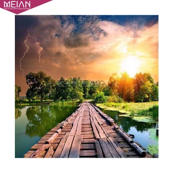 

2020 MEIAN Bridge Diamond Embroidery 5D DIY Diamond Painting Sunset Scenic Diamond Painting Cross Stitch Rhinestone Decoration