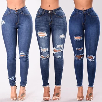 

Women’s Skinny Ripped Jeans Stretchy Denim Pants Casualwear Blue