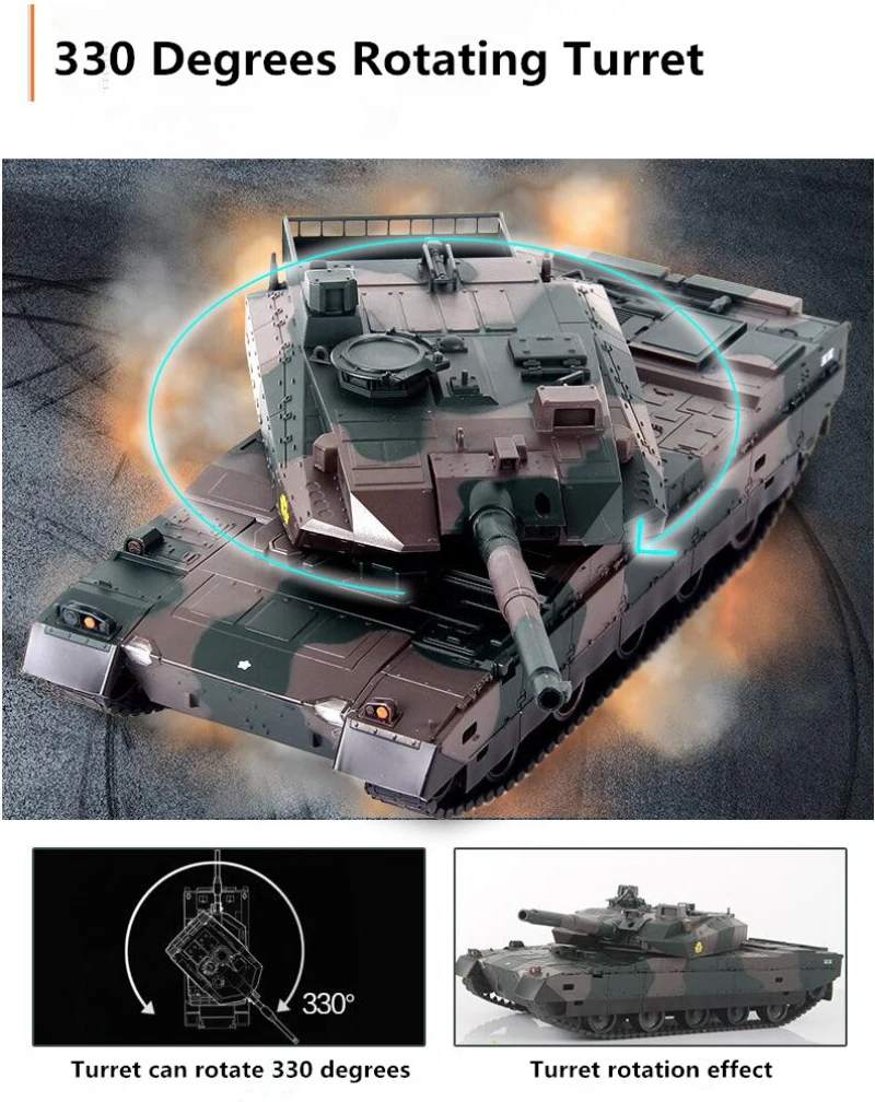 Remote Control RC Battle Tank M1A2 10 Type 330 Degree Rotate Simulation Sound Light Independent Suspension Wireless Control Tank