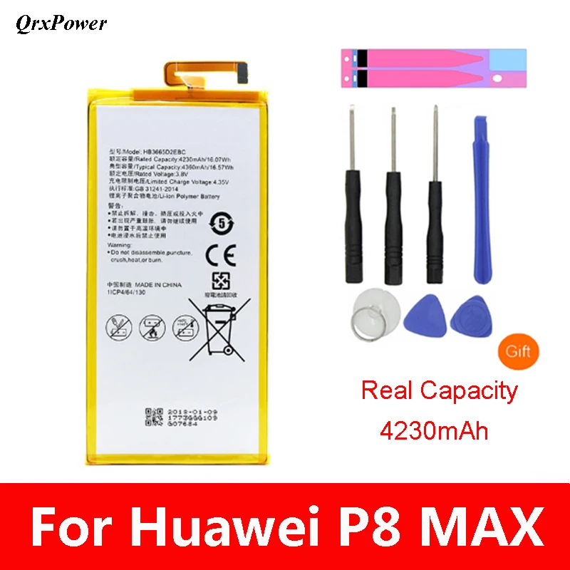 Сменный аккумулятор QrxPower 4230 мАч HB3665D2EBC для Huawei P8 MAX 4G W0E13 T40 P8MAX|Аккумуляторы