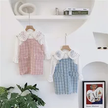 Новое поступление, Осеннее хлопковое клетчатое платье принцессы без рукавов в Корейском стиле с карманами для милых маленьких девочек