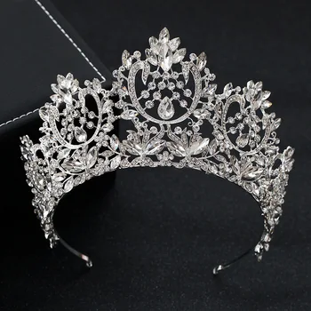 

European Baroque Sparkling Crystal Big Bridal Tiara Crown Rhinestone Pageant Diadem Wedding Hair Accessories Couronne De Mariage