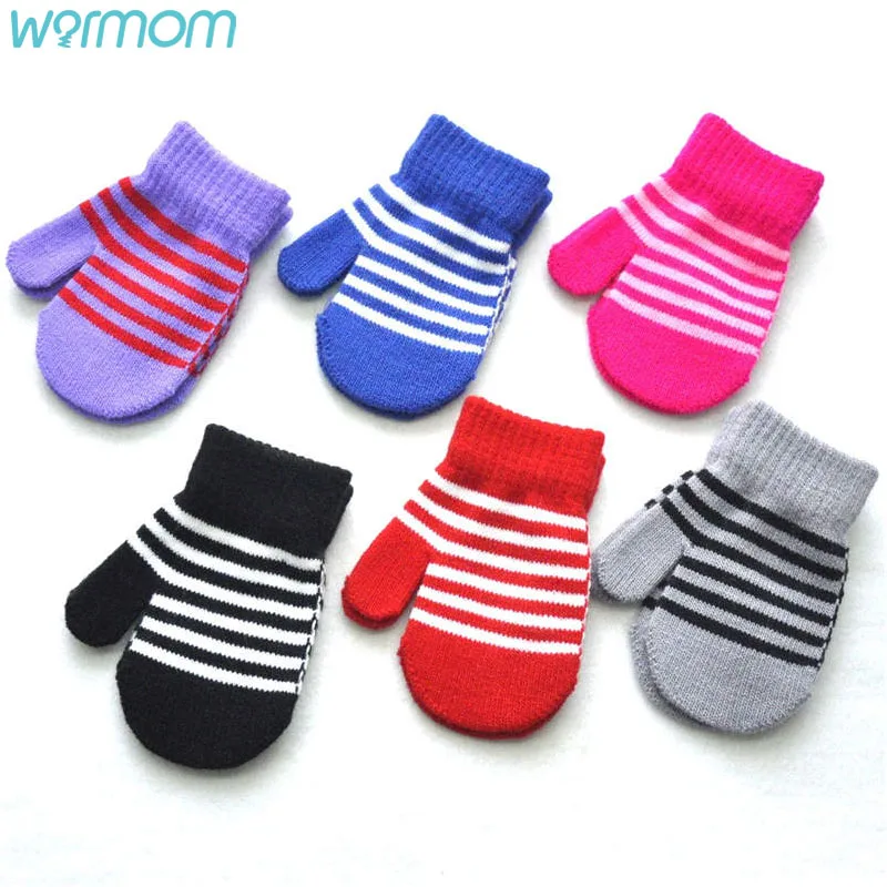 

Warmom Children's Winter Warm Knitted Woolen Gloves for 1-5Y Pinstripe Kids Gloves for Boys Girls Newborn Baby Mittens Gloves
