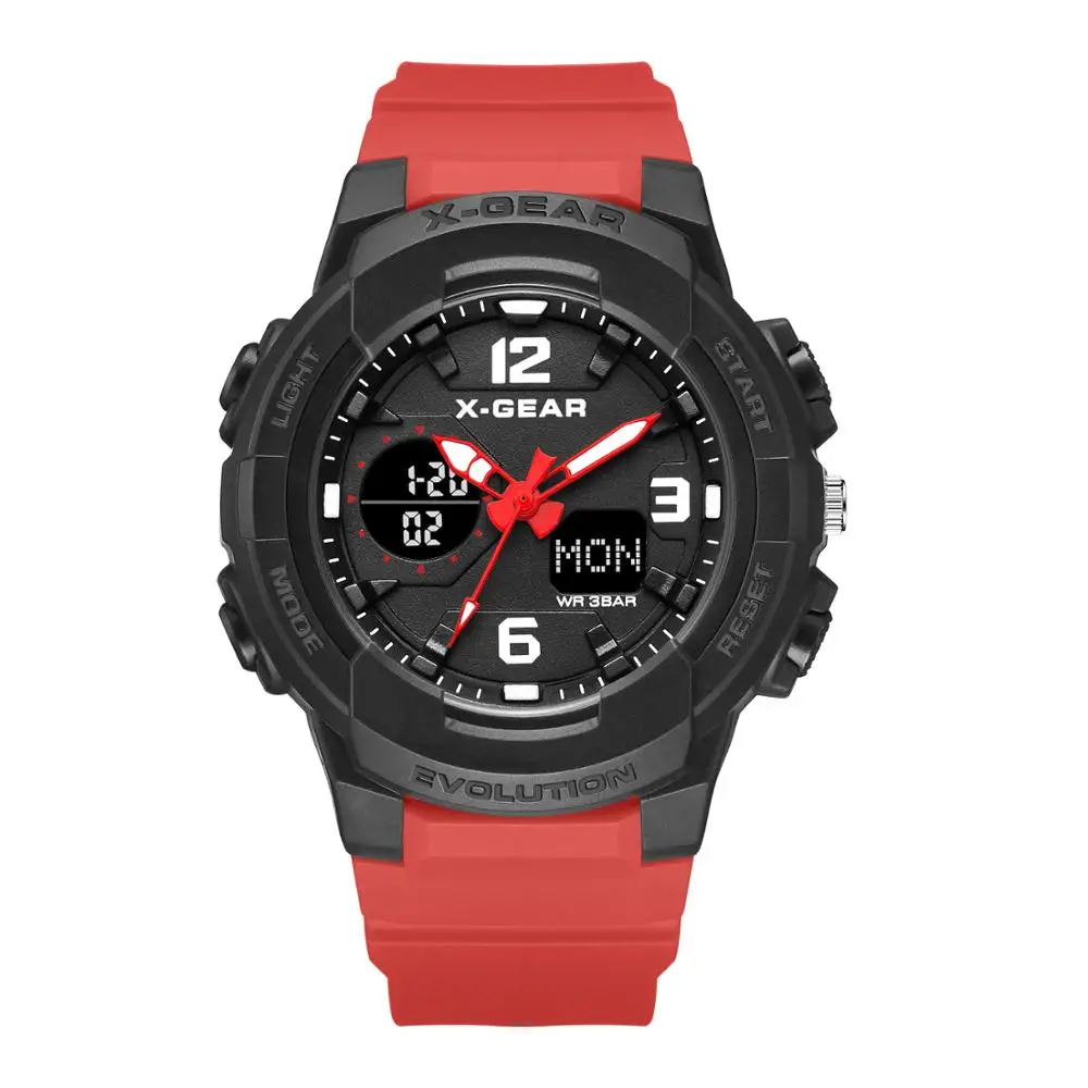 X-GEAR, женские часы, водонепроницаемые, розовое золото, спортивные часы, для девушек, 952, часы, повседневные, розовые, для девушек, часы, для женщин, кварцевые, цифровые часы, светодиодный - Цвет: Красный