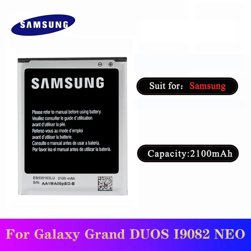 

20pcs/lot High Quality Battery EB535163LU For Samsung I9082 Galaxy Grand DUOS I9080 I879 I9118 Neo+ i9168 i9060 Bateria 2100mAh
