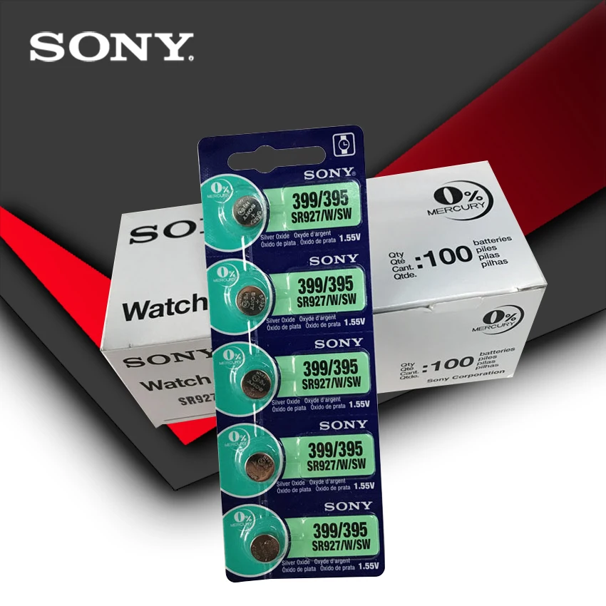 100 шт. Sony 100% оригинал 395 SR927SW 399 SR927W LR927 AG7 1 55 в часы батарея Кнопка монетница Сделано