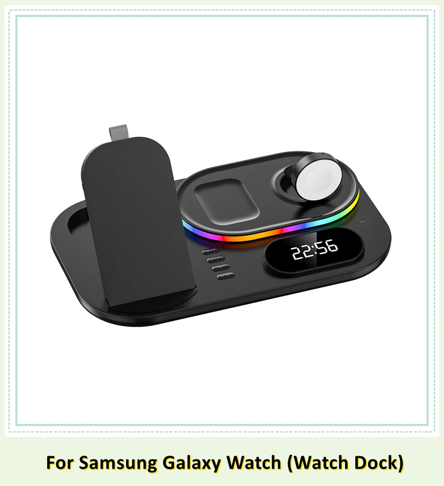 2022 RGB Wireless Charger Dock Qi 4 in 1 Charging Station Compatible with Apple Airpods iPhone 12 13 Samsung S21 Galaxy Watch 