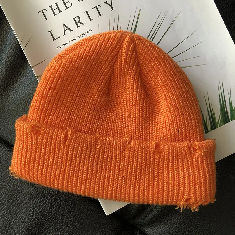 BUTTERMERE, зимняя шапка, женская вязаная шапка, теплая, однотонная, с отверстием, корейская мода, для девушек, Skullies Beanies - Цвет: orange