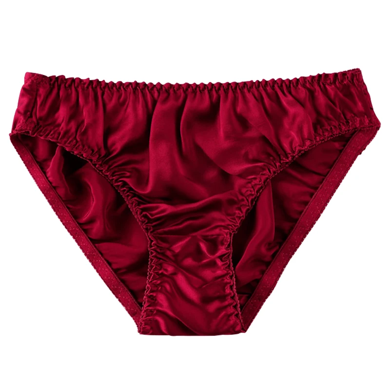 Красный Женские шелковые атласные трусики бикини нижнее белье дышащие Однотонные трусы EIG88 - Цвет: Красный