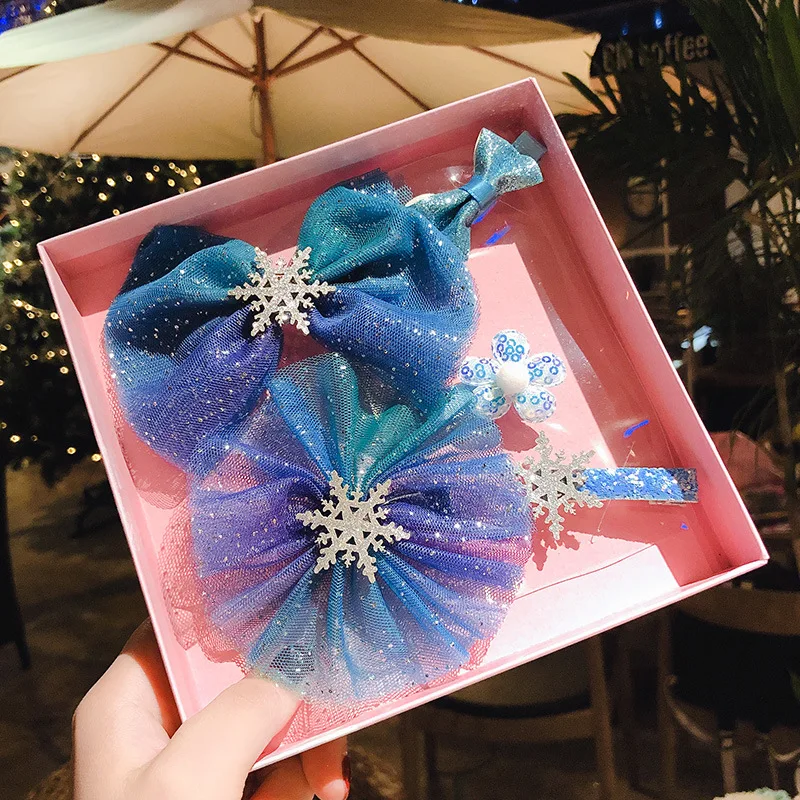 Blue Hair clips set Популярные детские Эльза Заколки для волос резинки для волос для девочек Косплэй волос бантики, аксессуары для волос - Цвет: Blue Hair clips set