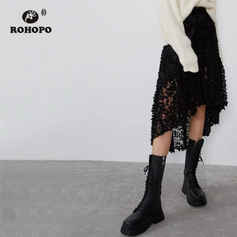 ROHOPO черная юбка миди с завышенной талией и цветочным принтом, высокая низкая плиссированная большая Расклешенная юбка, женская элегантная Осенняя юбка до середины икры Falda#83123