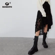 ROHOPO черная юбка миди с завышенной талией и цветочным принтом, высокая низкая плиссированная большая Расклешенная юбка, женская элегантная Осенняя юбка до середины икры Falda#83123