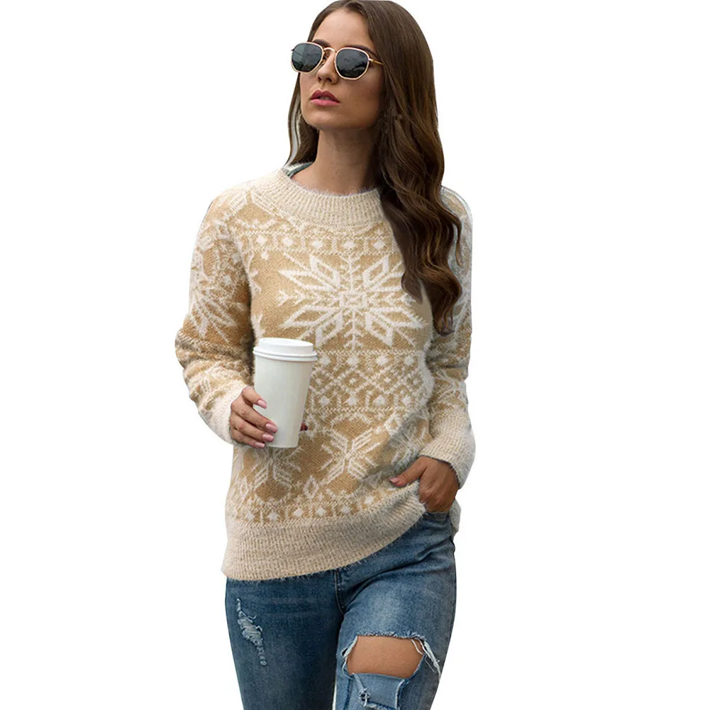 

Fadzeco 2019 autumn and winter new women's Christmas sweater female snowflake pullover sweater casual T-shirt