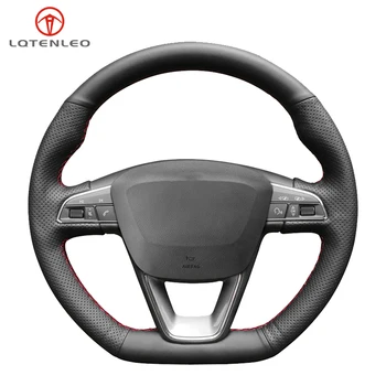 

LQTENLEO Black Artificial Leather Car Steering Wheel Cover For Seat Leon Cupra R Leon ST Cupra Leon ST Cupra Ateca Cupra Ateca