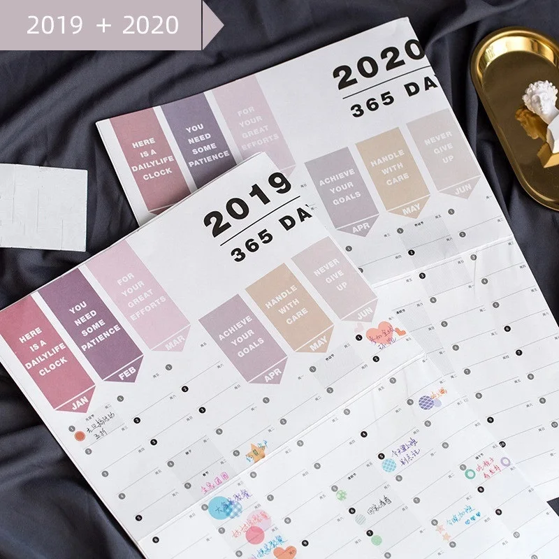 

2Pcs/Set 2019 2020 Paper Yearly Calendar Wall Calendar Agenda Organizer Daily Weekly Schedule Planner