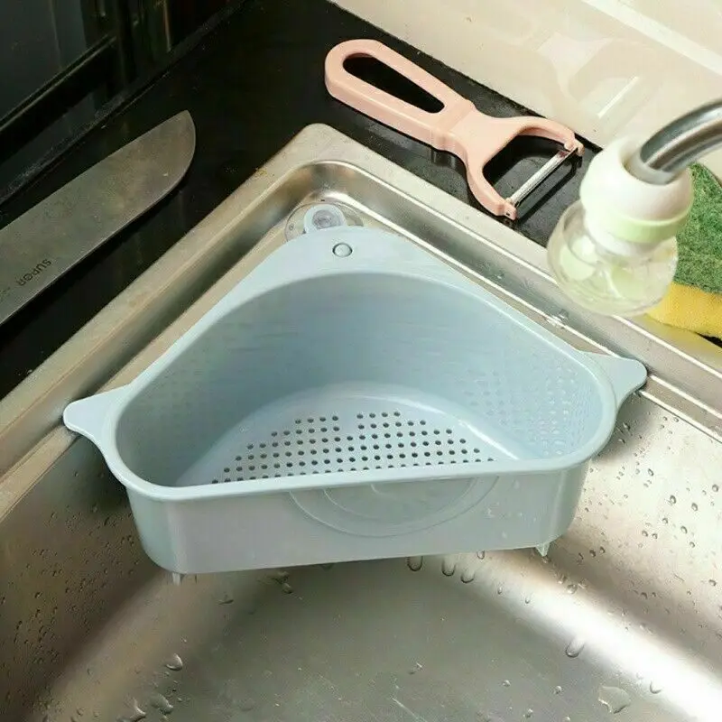 Треугольная раковина сливная полка кухонный овощной стеллаж мыло губка инструмент для хранения Синий Серый Бежевый Белый - Цвет: Синий