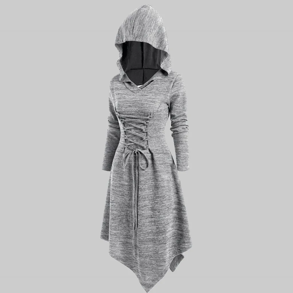 

Women Hooded Dress 2019 Streetwear Women Casual Long Sleeve Halloween Party Asymmetric Hooded Dress Top Femme Vestidos Costume