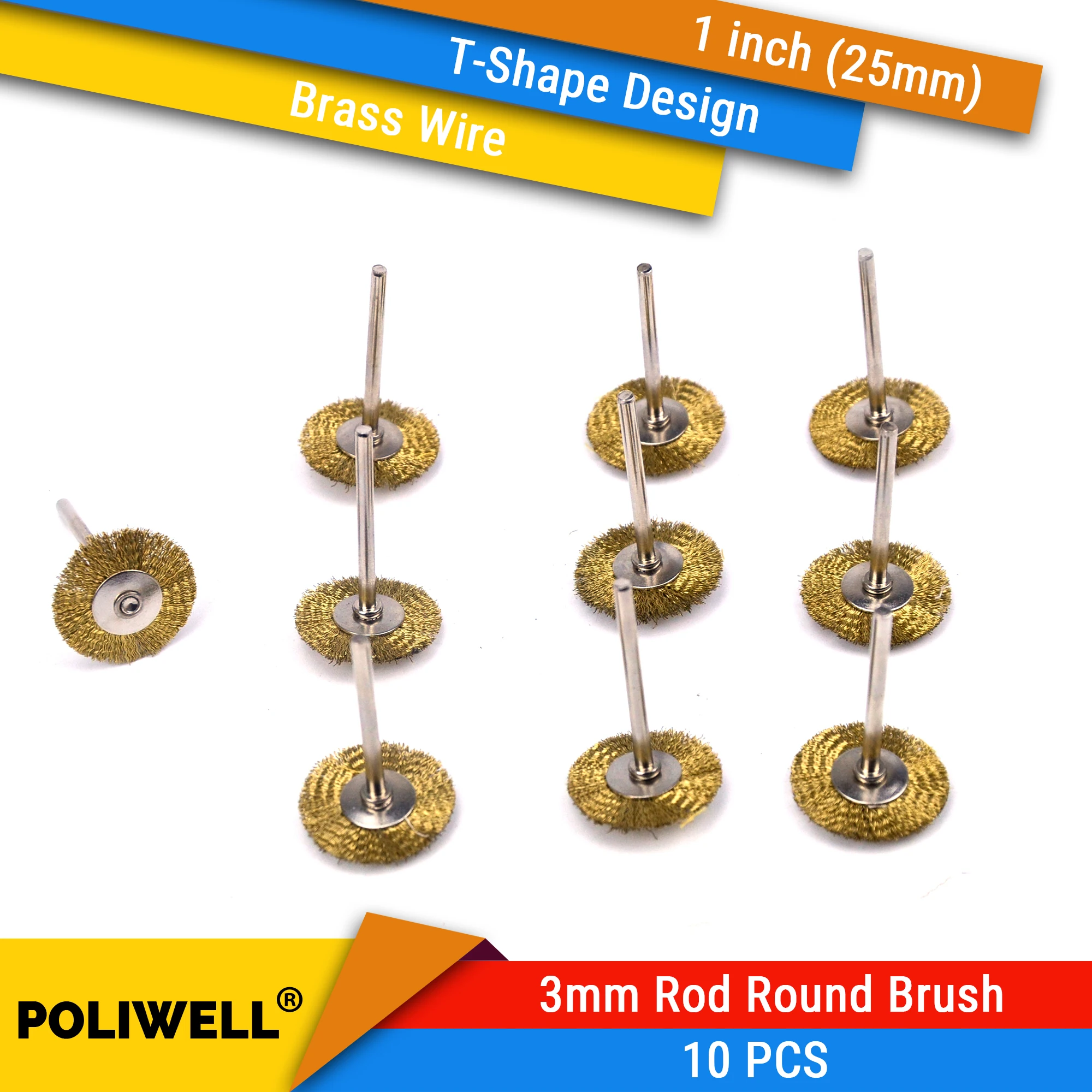 

10Pcs 1 Inch Metal Rust Removal Brass Wire Brushes with 3mm Rod Rotary Polishing Disc Brush Mini Drill Rotary Tool Accessories