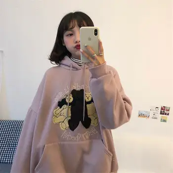 

Vintage Loose Casual Bear Sweatshirt Women's Sweatshirts Japanese Harajuku Ulzzang Female Korean Kawaii Cute Clothing For Women