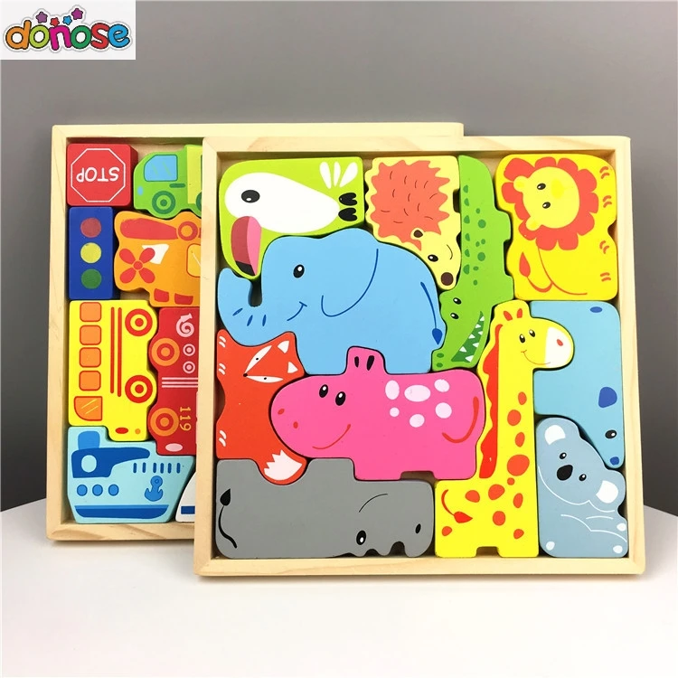 3D Wooden Puzzles Jigsaw Board Toys animal Tangram Brain Teaser Puzzle Toys Tetris Game Educational Baby Toys Wood Gifts