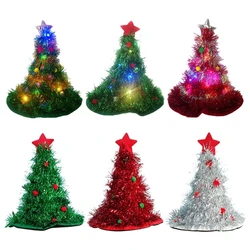Flashing Christmas Tree Hat LED Light Kids Rain Silk Hats Party Home Festival Costume Props Children Shiny Tinsel Santa Hat