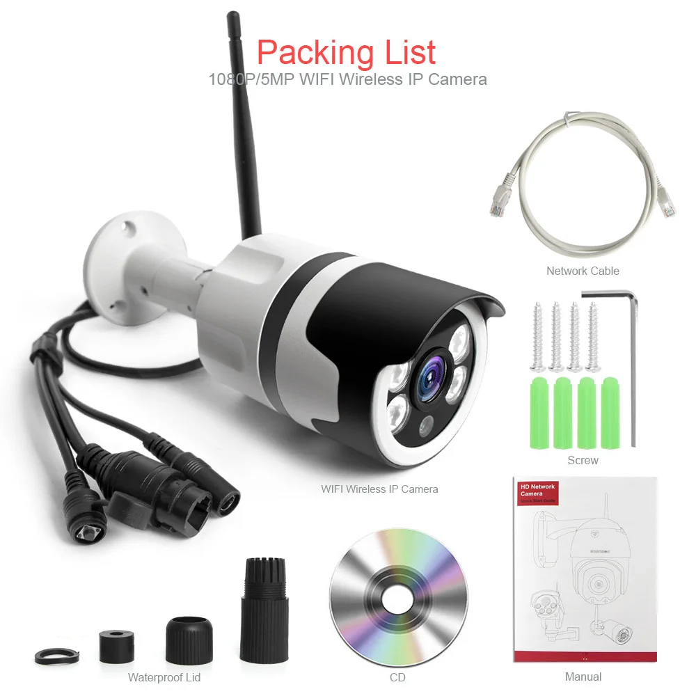 HD 1080P 5MP Bullet WiFi IP камера ONVIF беспроводная уличная камера ночного видения 20 м CCTV камера безопасности двухсторонняя аудио сигнализация P2P CamHi