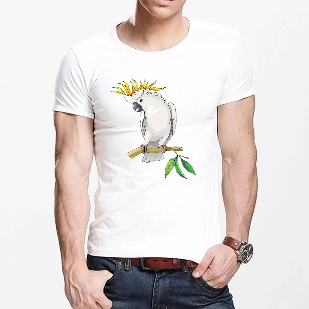 

Summer T Shirt Men Harajuku The parrot stood on the branch Funny Print Tee Tops Short Sleeve male T Shirt Casual male Clothes