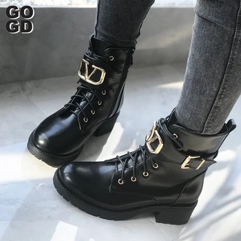 

[GOGD]Women's Boots Black Leather Women's Zipper Cross Tie Rivet Shoe Buckle Riding Buckle Flats