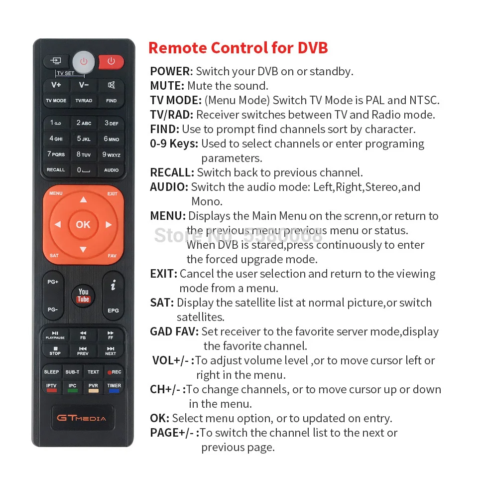 Satellite TV Receiver Remote Control for Gtmedia v8 nova and V9 Super Freesat V7 series support DVB-S2 Satellite TV set-top box