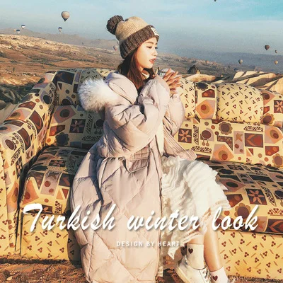 

2018 Winter New Style Fur Collar Waist Hugging WOMEN'S Cotton Padded Clothing Korean-style Rhombus Bat Sleeve Mid-length Hooded