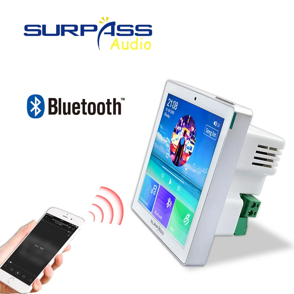 Smart Home Audio System Music Player 24 Channel 4inch Mini Touch Screen Wireless Bluetooth In Wall Amplifier with FM RadioUSB