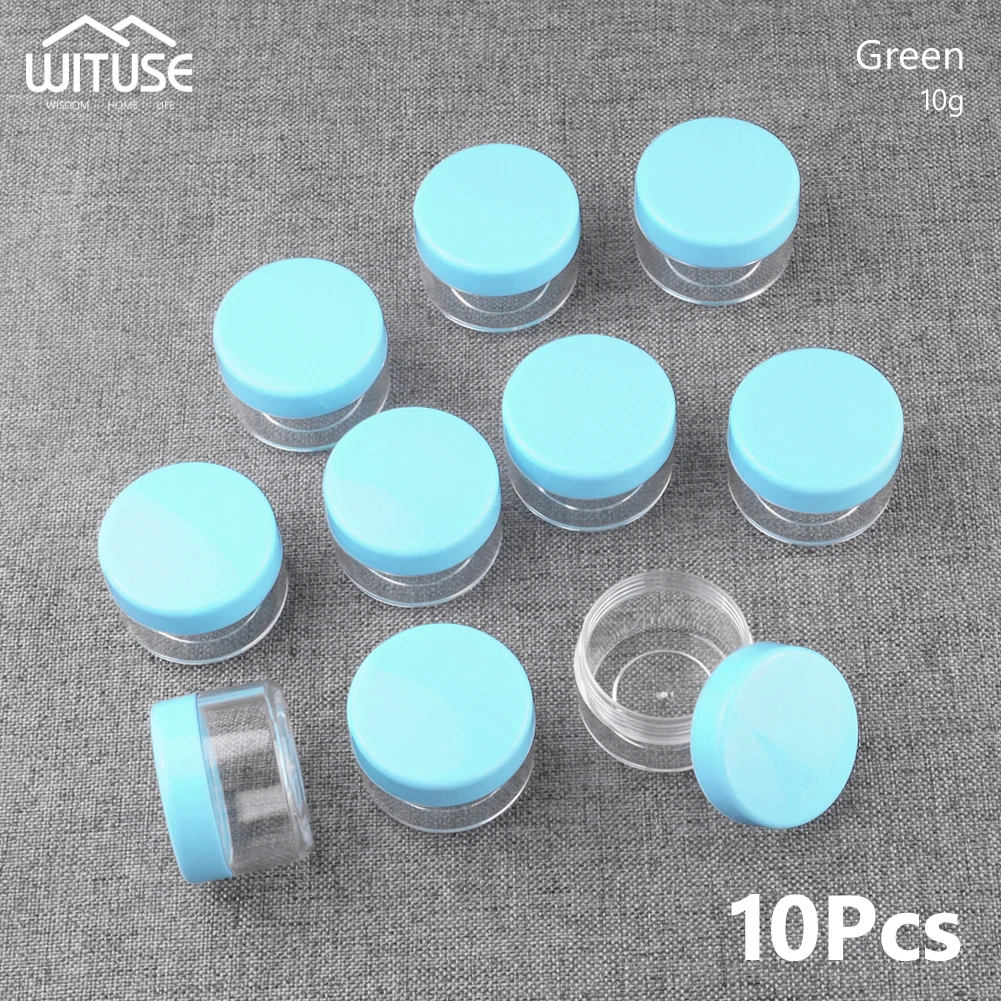 10g green 10Pcs Mini Sample Cosmetic Container Eyeshadow Cream Lip Balm Makeup Jars Pot Portable Containers 10/15/20g DIY home Products - Цвет: 10g green